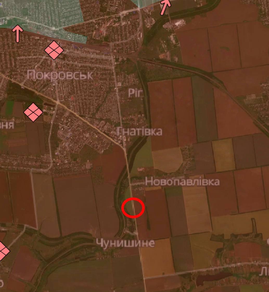 Місце ураження окупантів поблизу Покровська. Джерело: Юлія Кирієнко