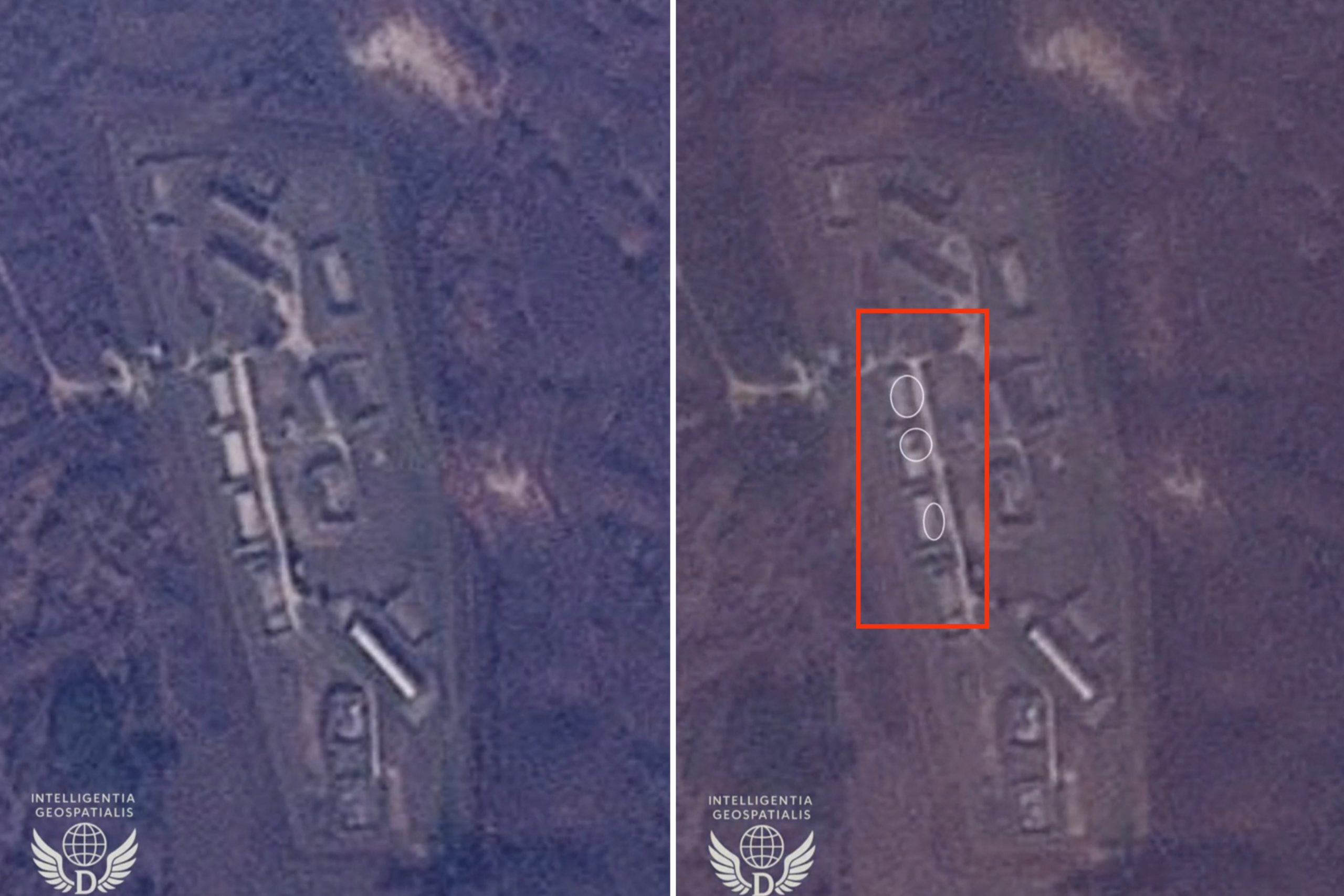 Склад поблизу населеного пункту Міжгір’я у тимчасово окупованому Криму до та після ураження. Січень 2026. Джерело: Dnipro Osint