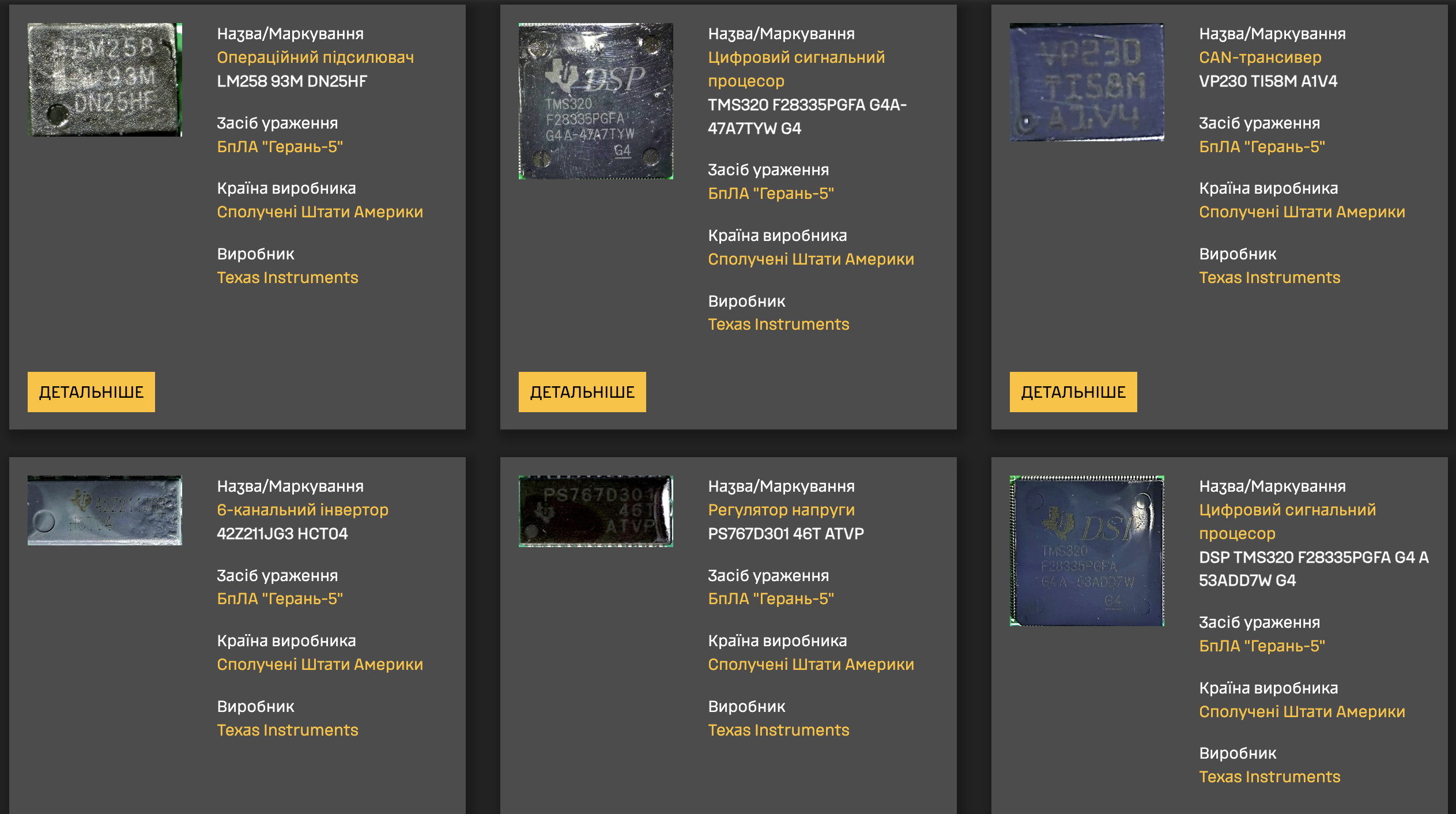 Компоненти від Texas Instrumentsв ракето-дроні Герань-5