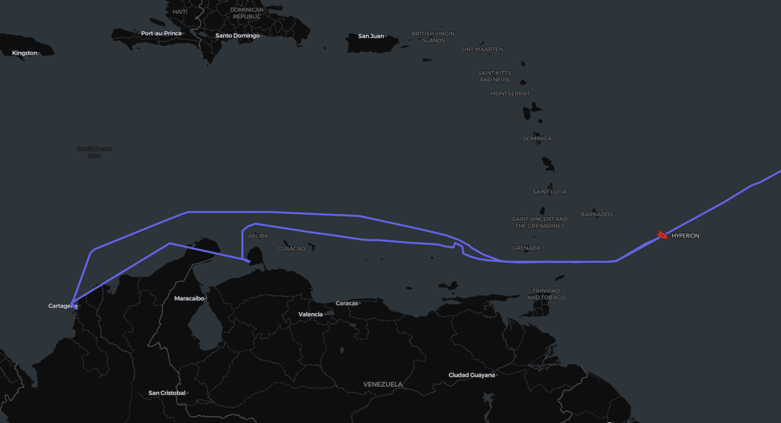Маршрут нафтового танкера Hyperion. Джерело: MagicPort Maritime Intelligence