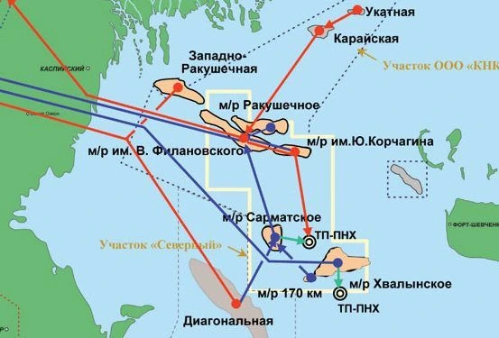 Oil and gas fields in the northern part of the Caspian Sea. Photo from open sources