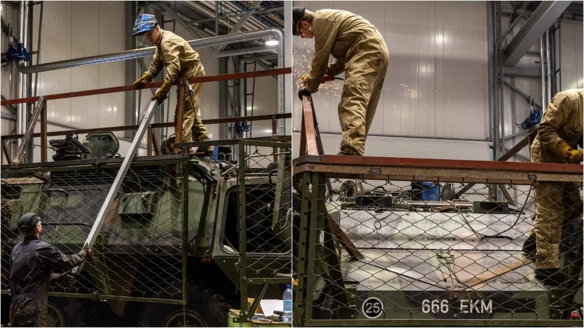 Встановлення захисних решіток на бронетранспортери Patria армії Естонії. Січень 2026. Джерело: jalaväebrigaad 1st Infantry Brigade