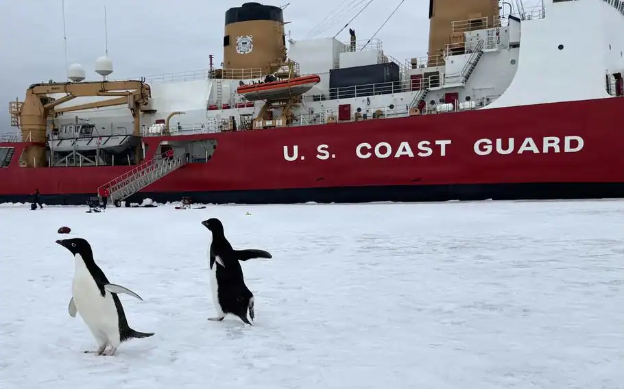 Polar Star in the frozen Ross Sea, Antarctica, January 12, 2026. Photo credits: Christopher Bokum, U.S. Coast Guard