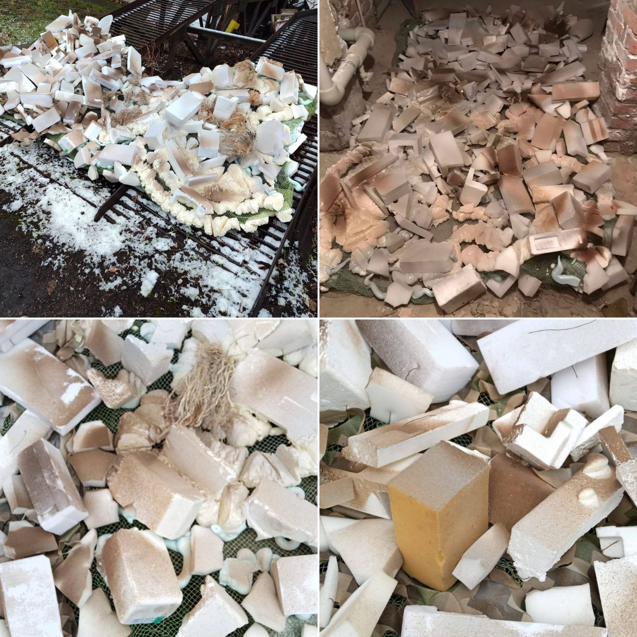 Ukrainian camouflage net designed to resemble construction waste. January 2025. Photo credits: Hand Made for the Army by the Hands of Caring Poltava Residents group on Facebook