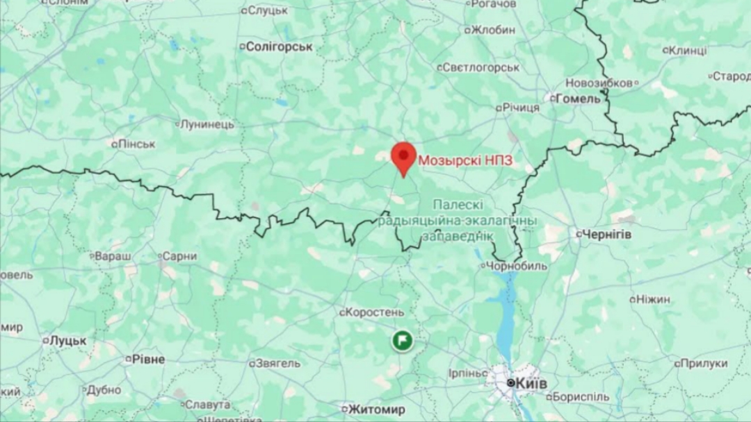Місцерозташування Мозирського НПЗ Білорусі. Джерело: Google Maps