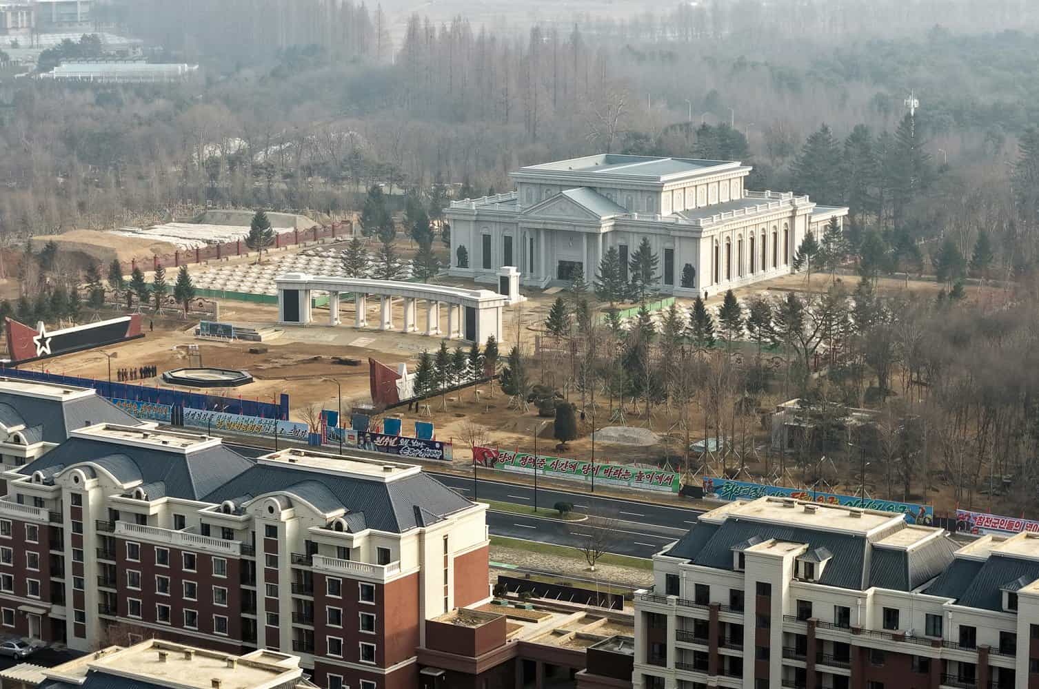 Kim Jong Un at the construction site of the Memorial Hall of Military Feats in Foreign Military Operations. Photo credits: Rodong Sinmun