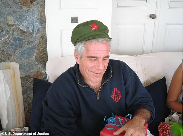 American financier Jeffrey Epstein in a red star cap. Photo credits: DOJ