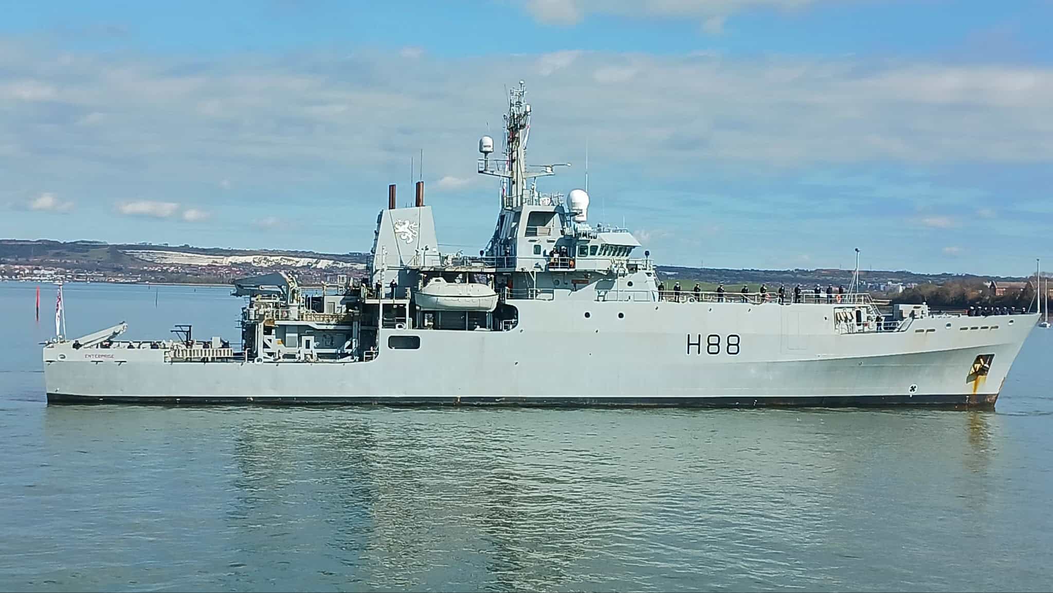 HMS Enterprise Royal Navy survey ship at sea