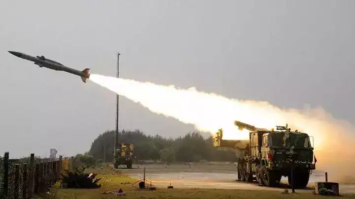 Launch of a missile by the Akash surface-to-air missile system. Photo credits DRDO