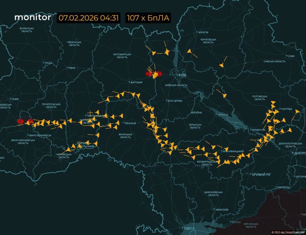 Маршрут російських безпілотників через територію України. Фото: Monitor