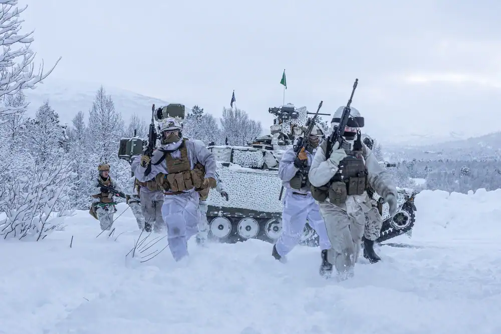 US Marines during the Nordic Response 24 exercise in Setermoen, Norway, on February 7, 2024. Photo credits: US Marine Corps Corporal Christian Salazar.