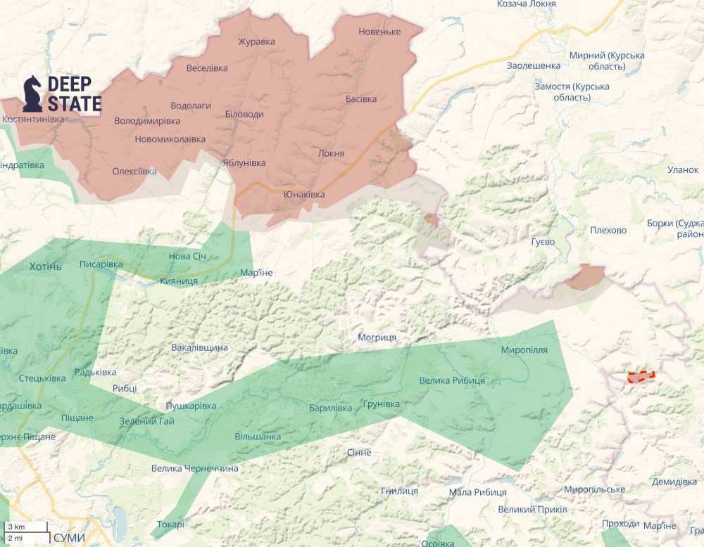 New Russian advance near Myropilliia on February 5, 2026, according to DeepState. Infographic by Shrike News