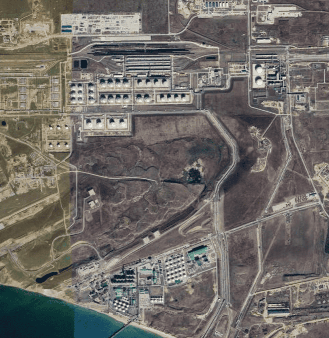 Tamanneftegaz oil terminal. Photo from Google Earth