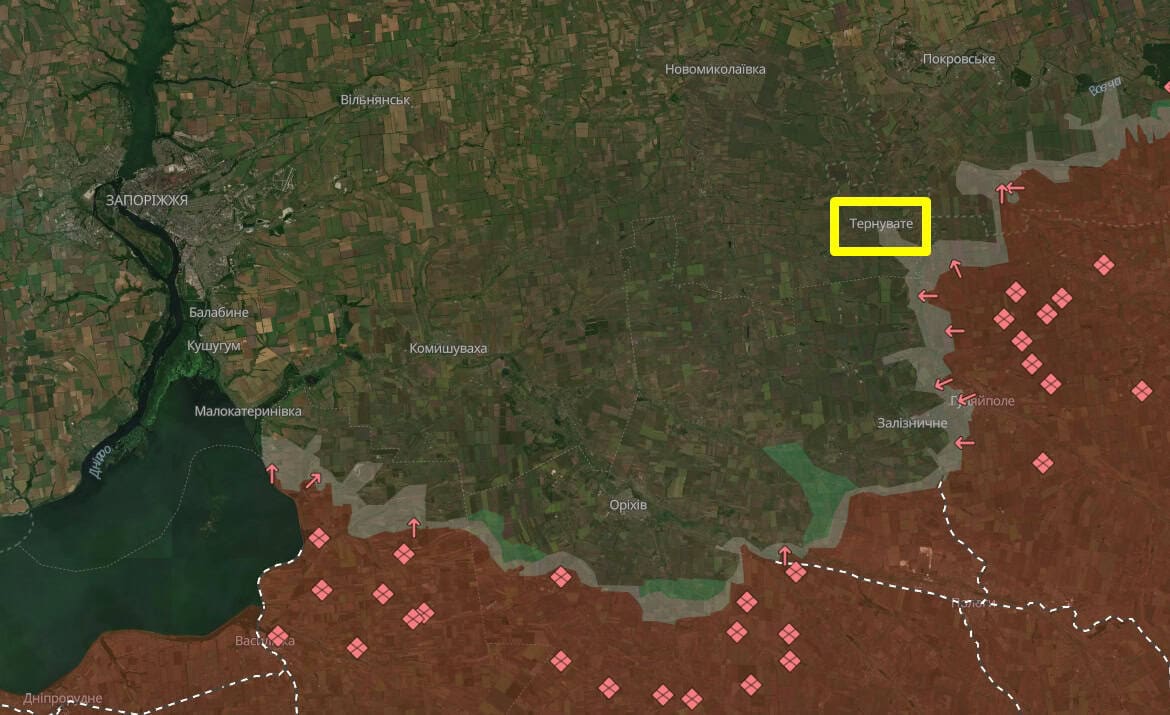 The village of Kosivtseve and the village of Ternuvate in the Zaporizhia region on the Deepstate map