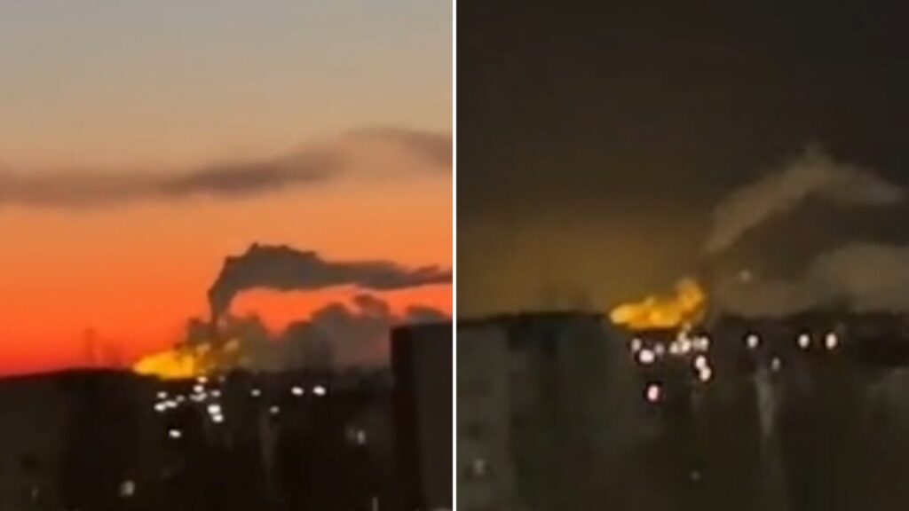 Fire in Cheboksary after drone attack. February 18, 2026. Source: Exilenova+