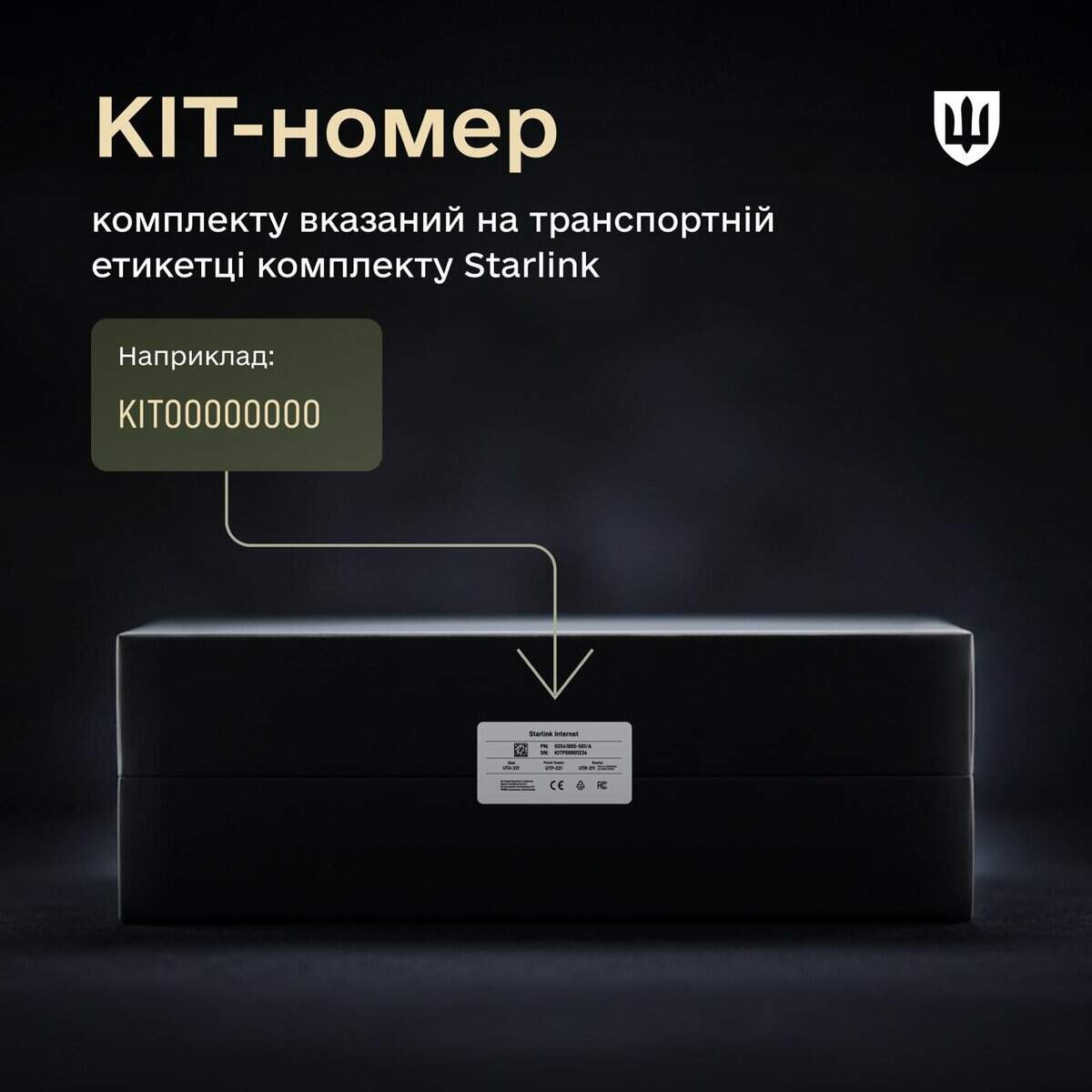 Місце знаходження ідентифікаційного номера Starlink на транспортній етикетці