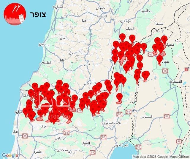 Map of air raid alerts in Israel