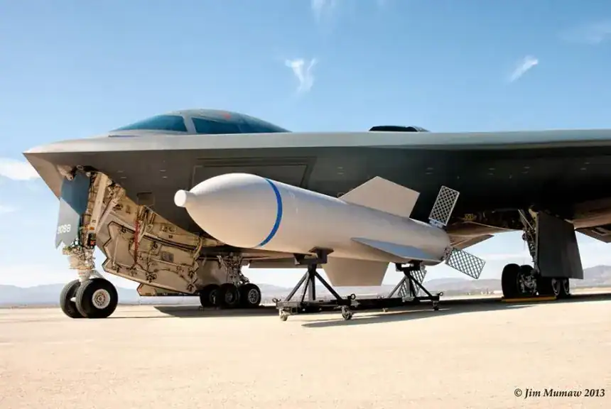 The B-2 bomber and the GBU-57A/B MOP bomb. Photo credits: USAF