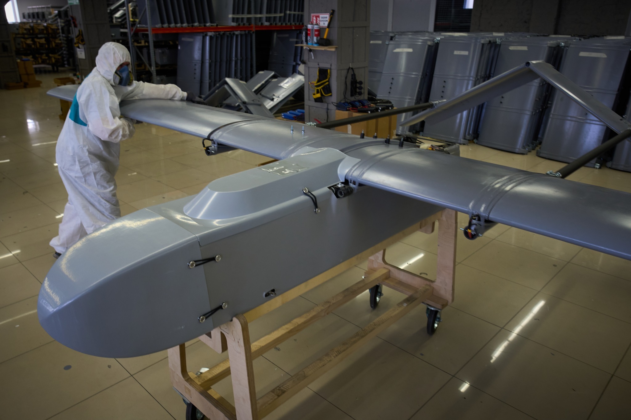 Production of the FP-1 strike drone. Photo credits: AP