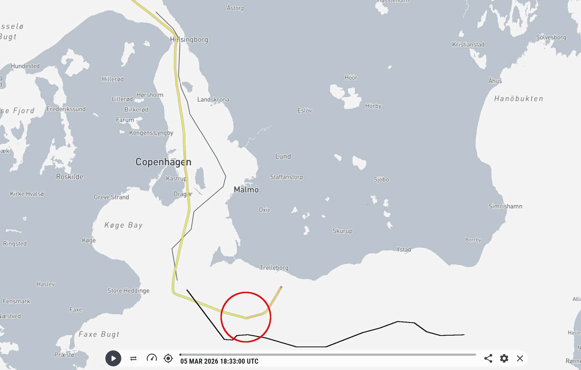 The location of the Caffa's interception according to Marinetraffic.com. Photo credits: Marinetraffic.com / Mattias Albinsson.