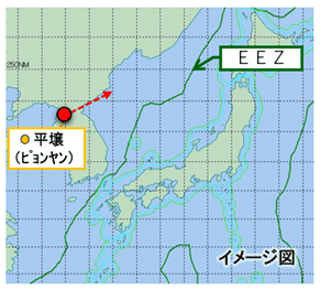 The trajectory of the DPRK ballistic missile launches toward the Sea of Japan. Photo credits: Japan Ministry of Defense