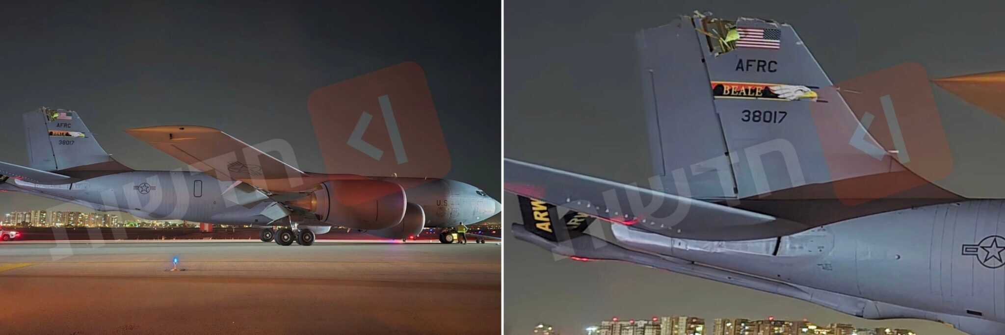 A damaged KC-135 tanker aircraft of the US Air Force. Israel, March 13, 2026. Photo credits: @ItayBlumental