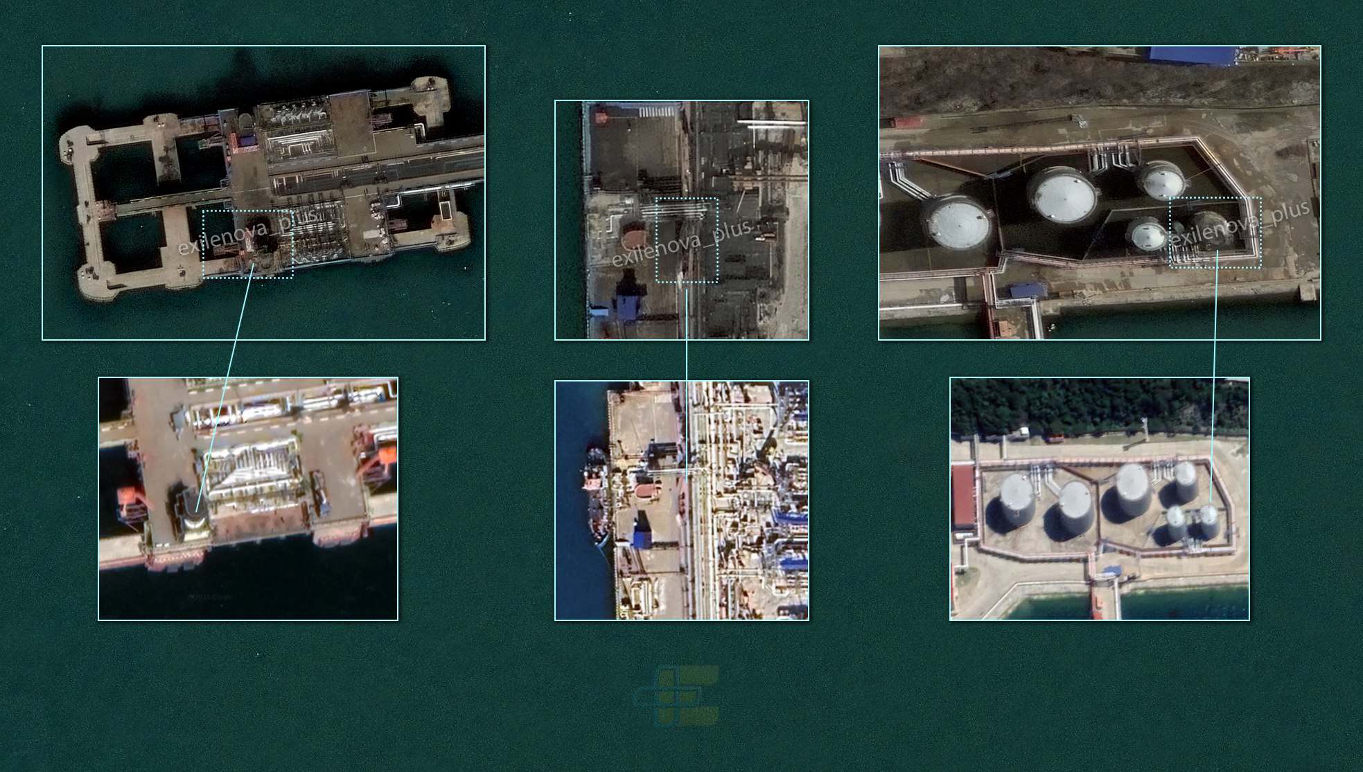 Damage to the Sheskharis oil terminal in satellite images. Photo credits: Exilenova+