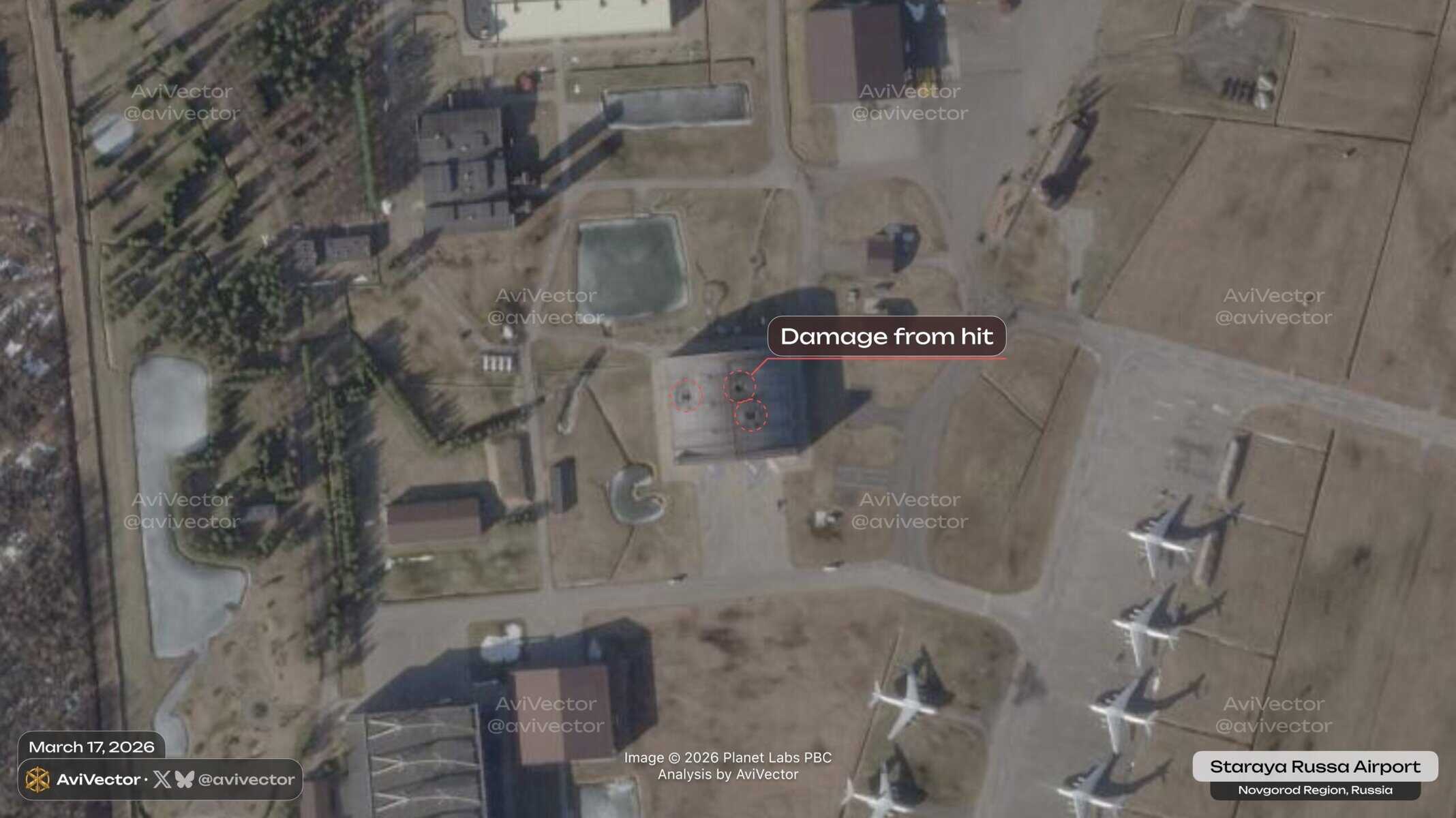 Супутникові знімки Аеропорт "Стара Русса" станом на 17 березня 13:14 UTC. Джерело: AviVector