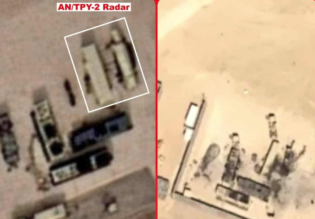 A satellite image taken on March 2, 2026, shows debris around the charred THAAD radar at Muwaffaq Salti Airbase in Jordan. Source: CNN.