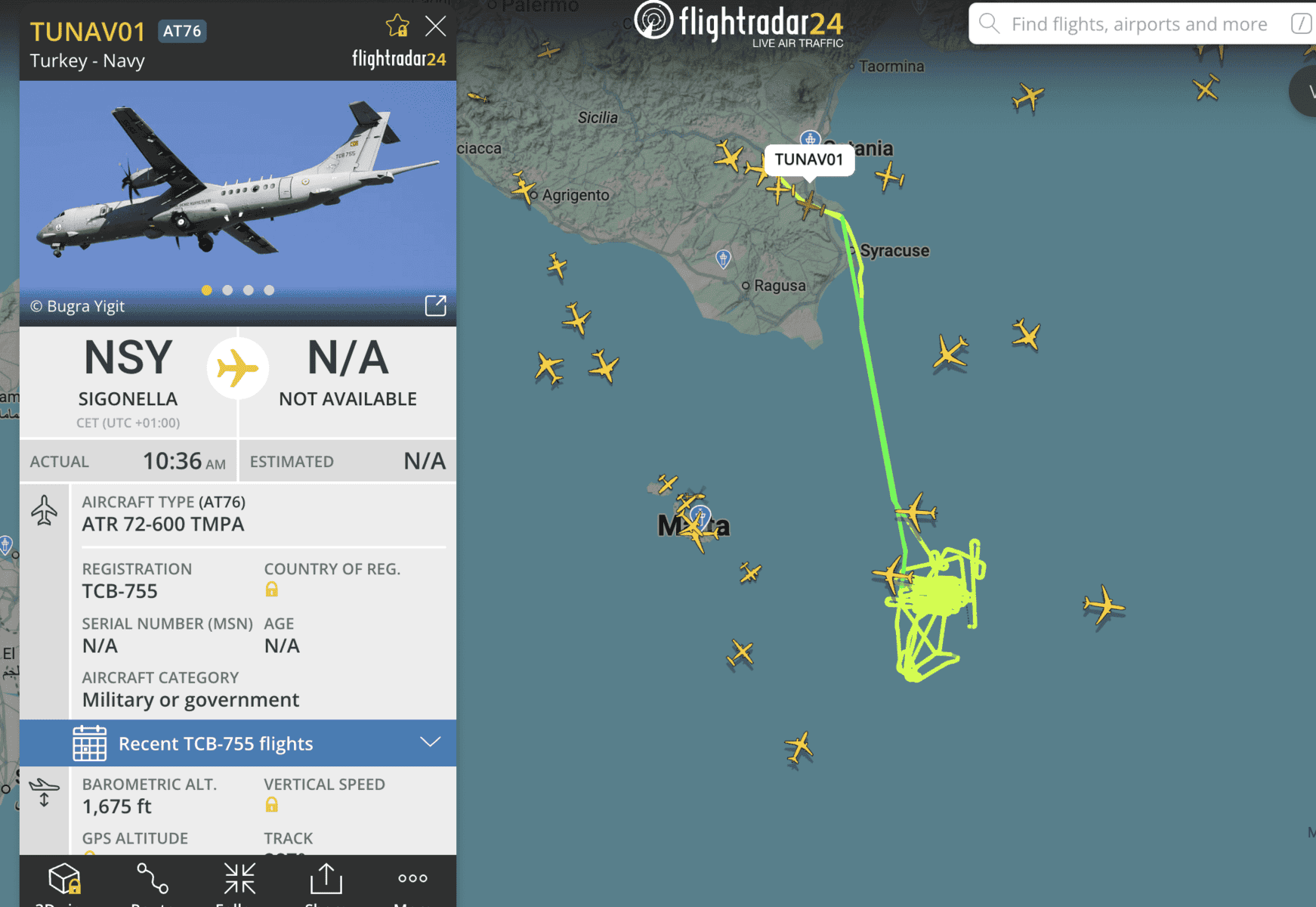 Турецький патрульний літак ATR-72-600 над останнім відомим місцезнаходженням Arctic Metagaz