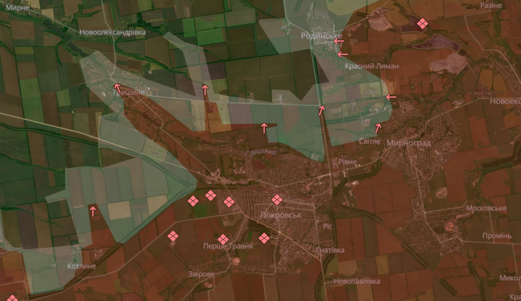 Умовна лінія фронту на ділянці станом на 13.03.2026. Карта DeepState
