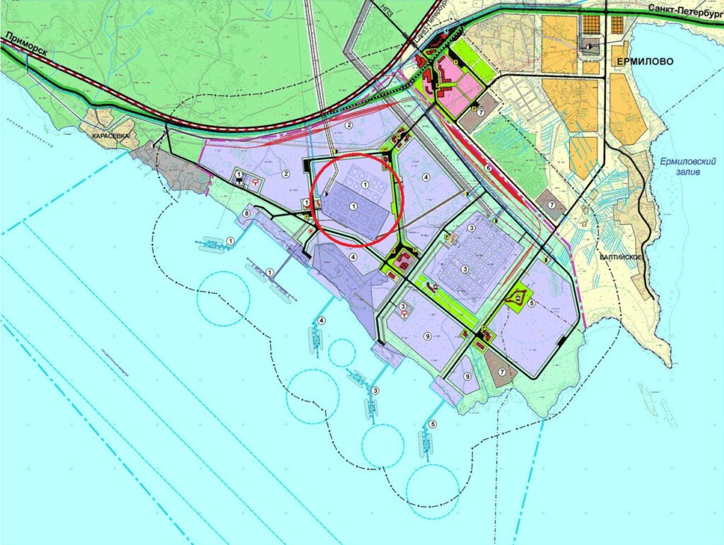 Уражені ємності з нафтою на схемі порту Приморськ. Інфографіка Wikimapia