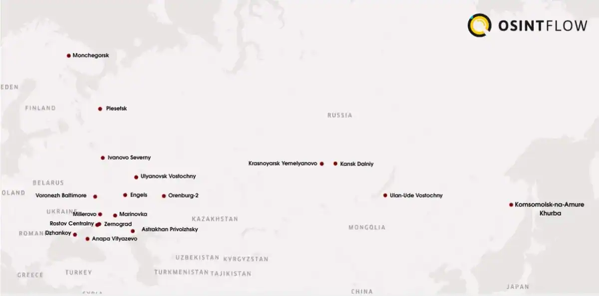 Згадані в документі аеродроми. Інфографіка OsintFlow