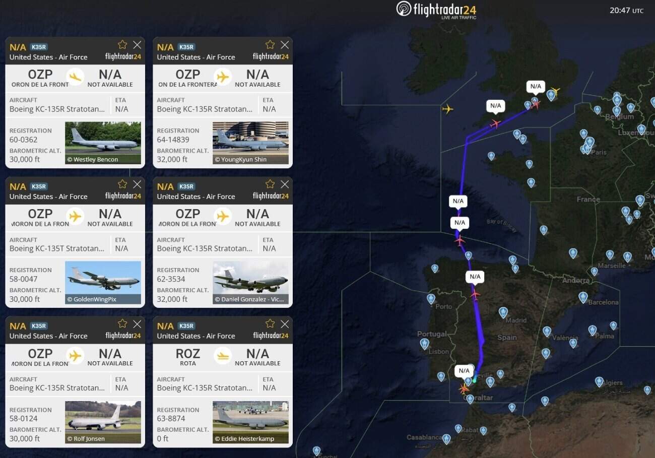 US aircraft leaving Morón Air Base on March 1, 2026. Photo credits: FlightRadar24