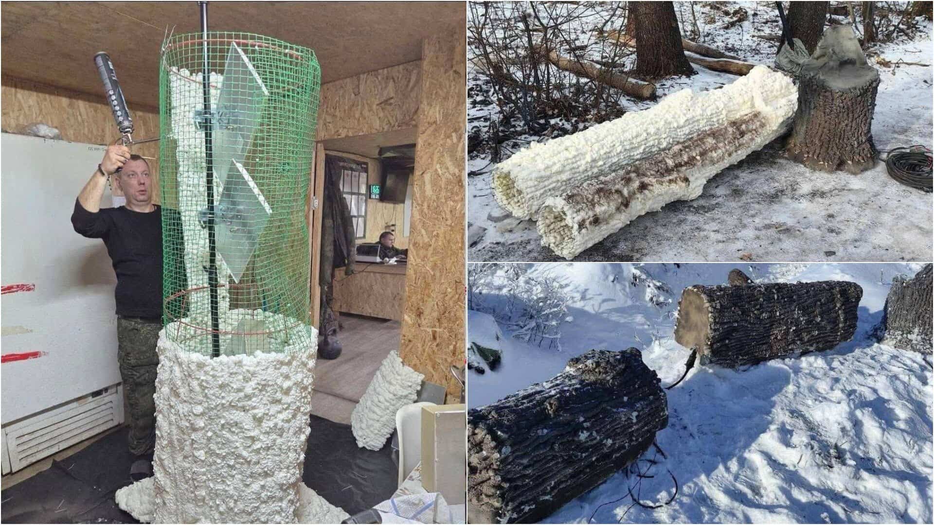 Муляж дерева під російські антени. Лютий 2026. Джерело: t.me/VictoryDrones