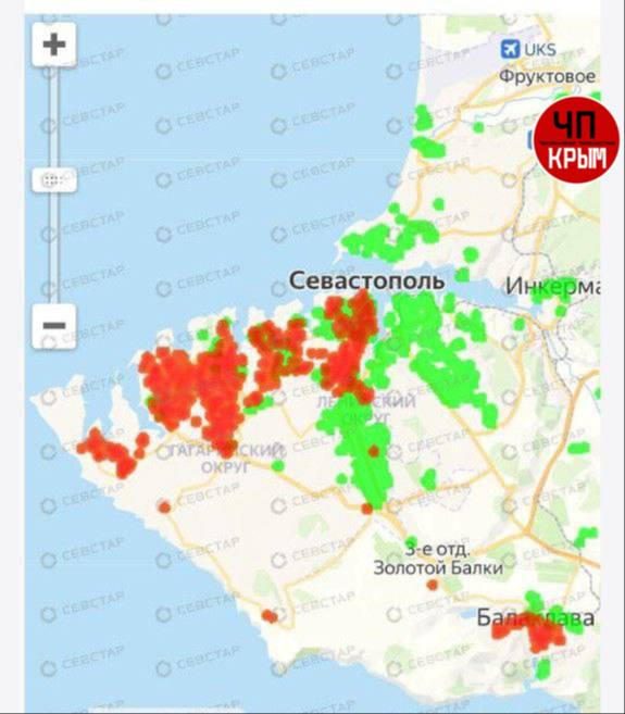 Збій енергосистеми у Севастополі. 1 березня 2026 року. Джерело: «ЧП/Крым»