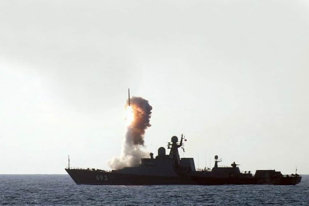 Dagestan patrol ship conducts firing with the Kalibr-NK missile system. Photo credits: Russian Ministry of Defense