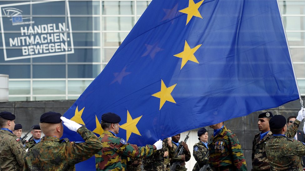 Illustrative photo of European military personnel with the EU flag. Photo from open sources