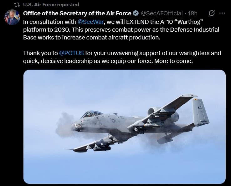 Повідомлення про залишення у строю США літаків А-10 до 2030 року