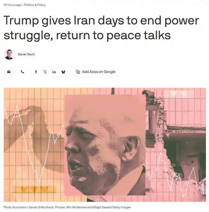 Публікація Axios від 22.04.2025р. Trump gives Iran days to end power struggle, return to peace talks. Скріншот.
