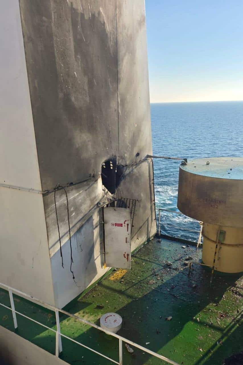 The Liberian vessel after being hit by a drone. Photo credits: Ministry of Community Development