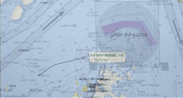 The route of the destroyer USS Michael Murphy during its transit through the Strait of Hormuz. Photo credits: @mhmiranusa