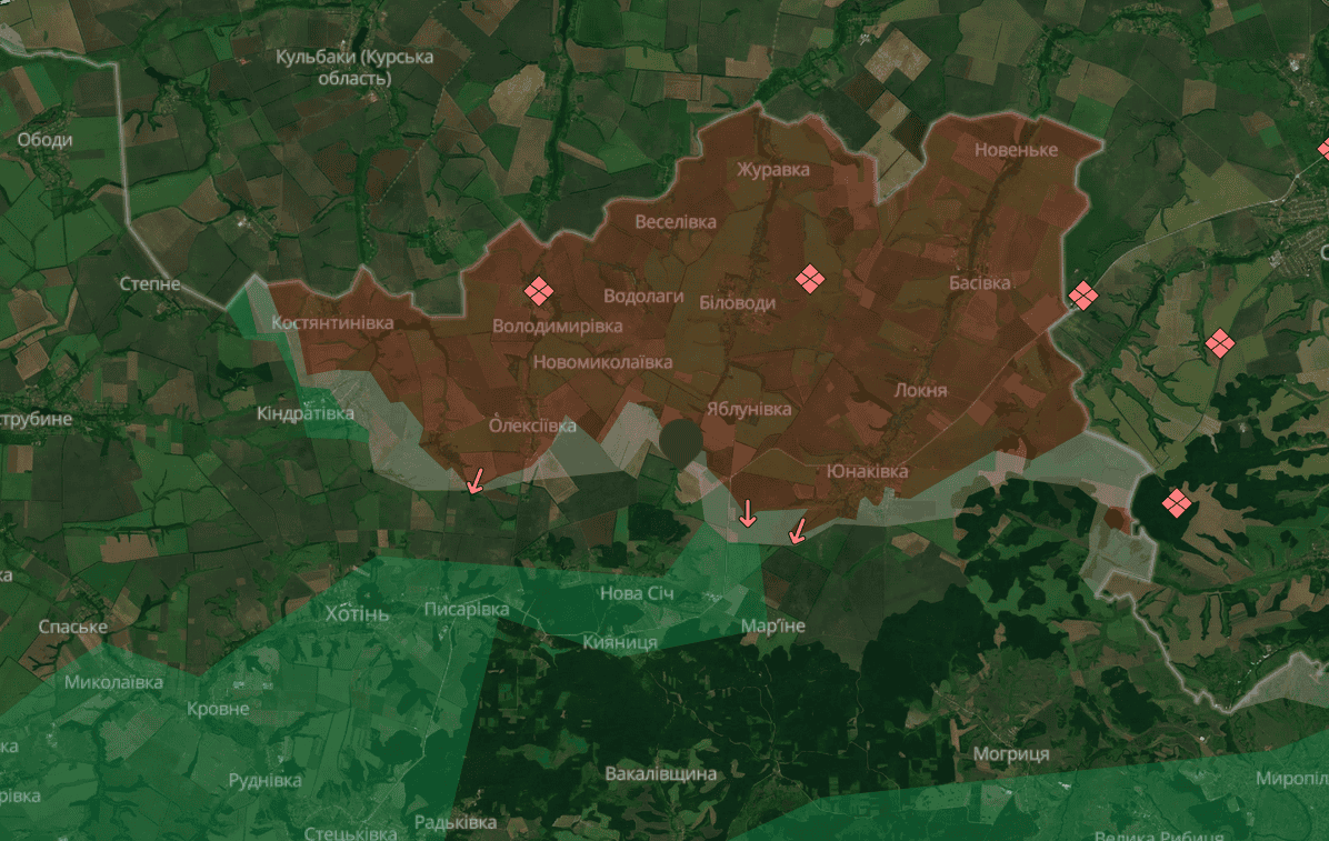 The place where Russian soldiers exited the Druzhba gas pipeline on 04/19/2026. DeepState map