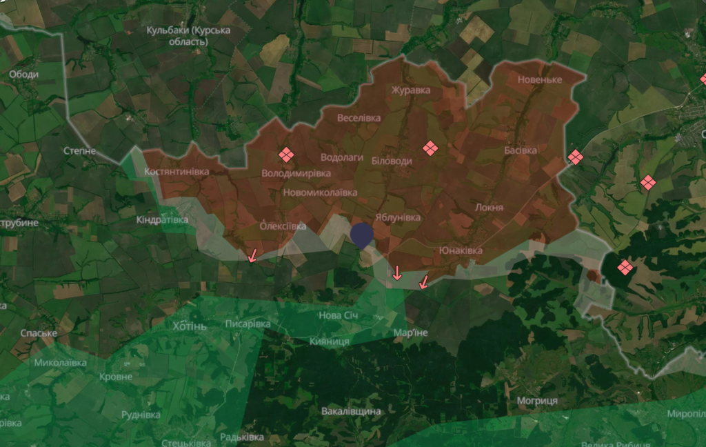 Місце виходу російських військових з газогону Дружба 19.04.2026. Карта DeepState російські війська