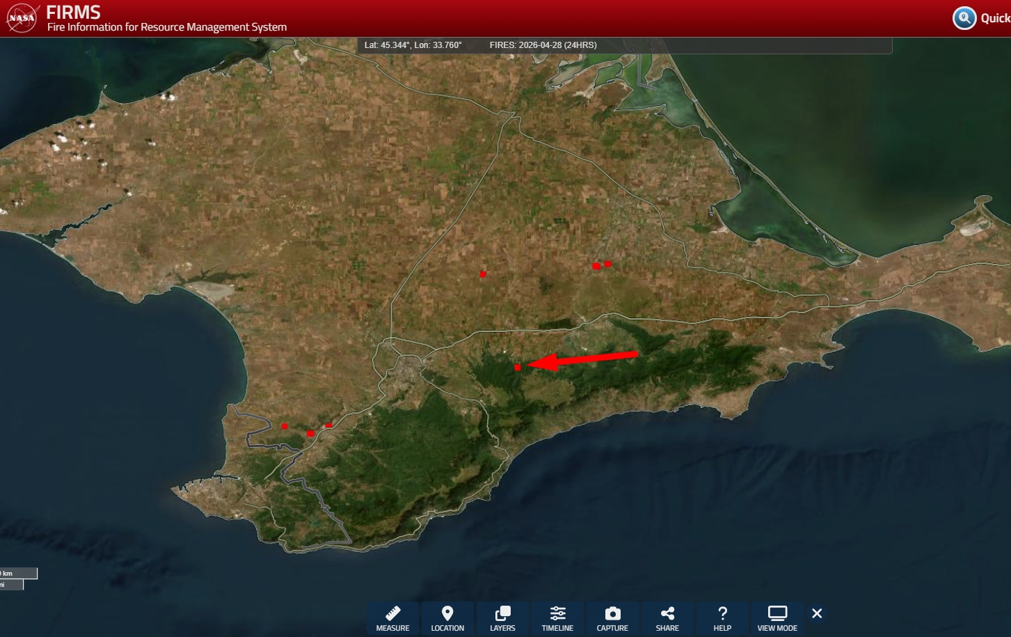 Fire at the Iskander missile complex following Ukrainian strikes on April 28, 2026. Photo credits: NASA FIRMS