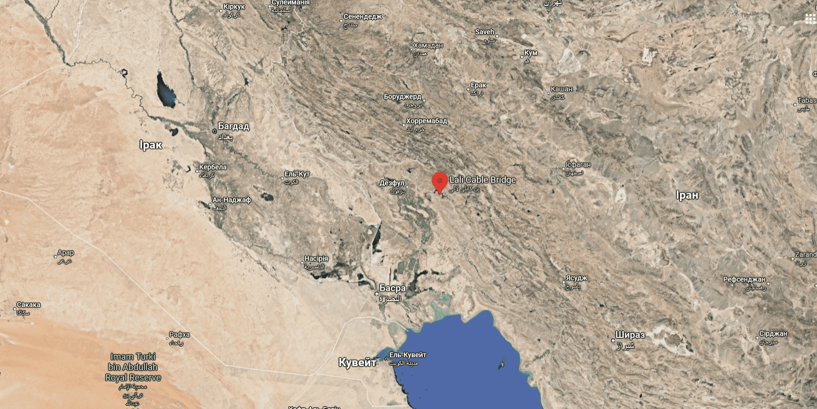 One of the locations where the MC-130J Commando II and MH-60 Black Hawk helicopters of the U.S. Special Operations Forces were spotted during a rescue operation over Iran. April 3, 2026. Google Maps