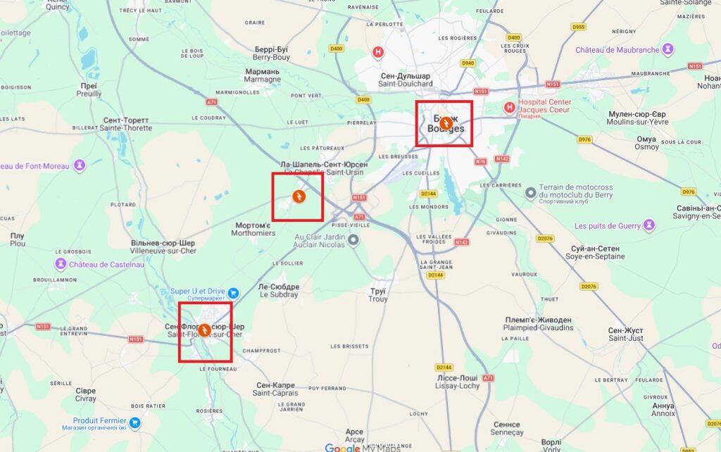 Локації підпалів від Franceinfo на Google Maps.