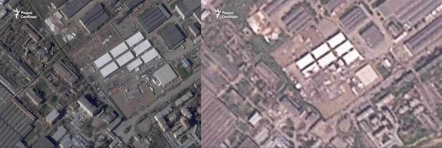 A collage by Militarnyi based on a Planet satellite image, April 19, 2026, published by Radio Free Europe/Radio Liberty. Screenshot from video