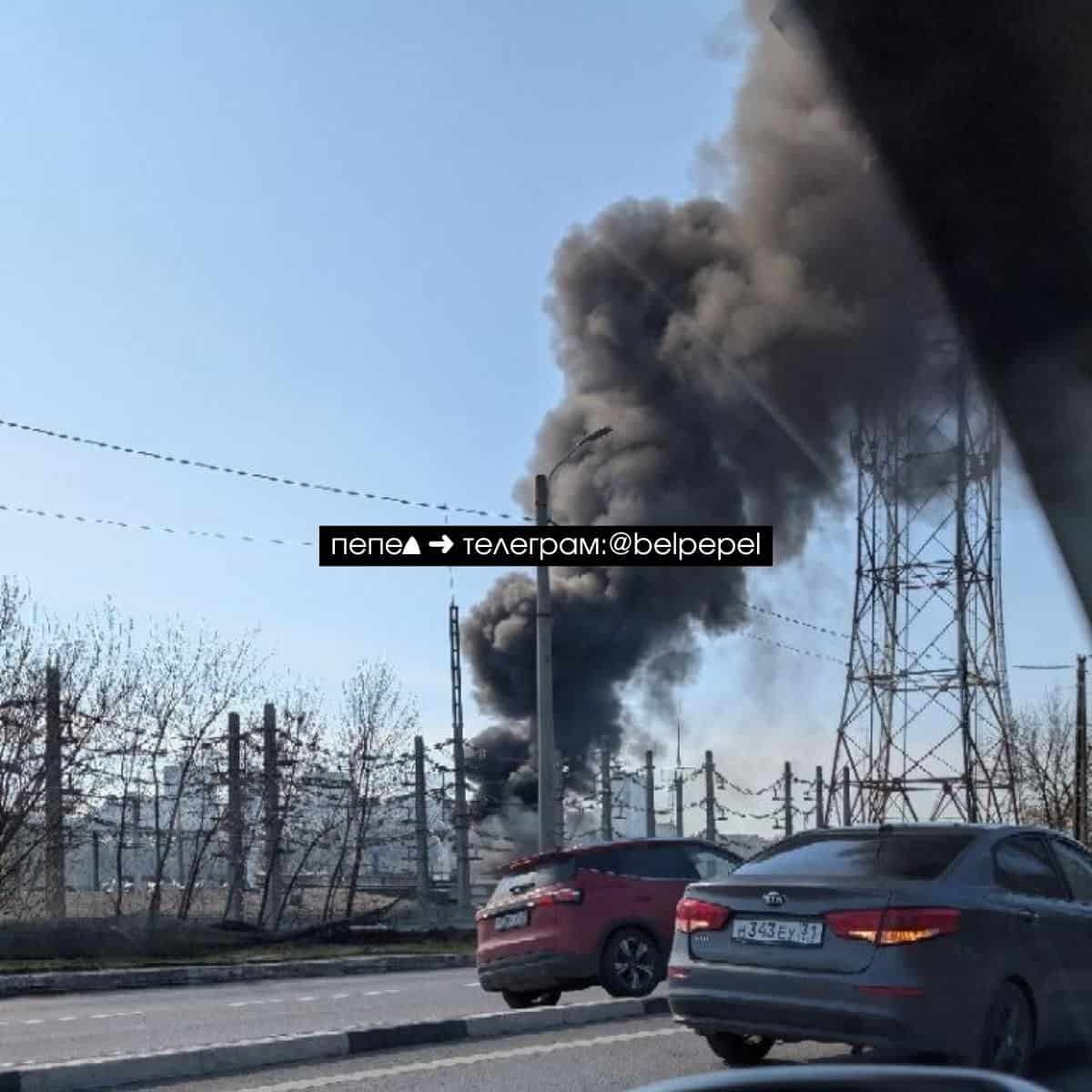 Fire at an electrical substation in Belgorod. April 16, 2026. Photo credits: Pepel Telegram channel