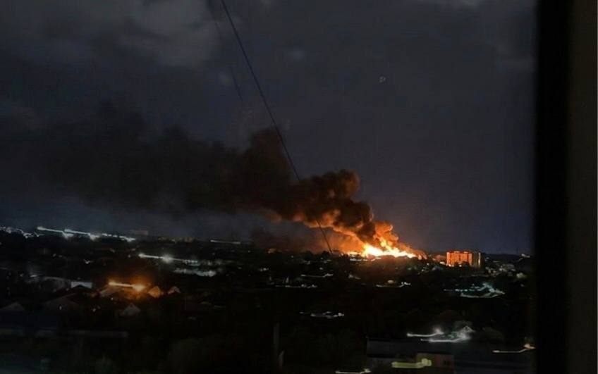 Fire in Luhansk following a drone attack on April 25, 2026. Photo credits: Exilenova+